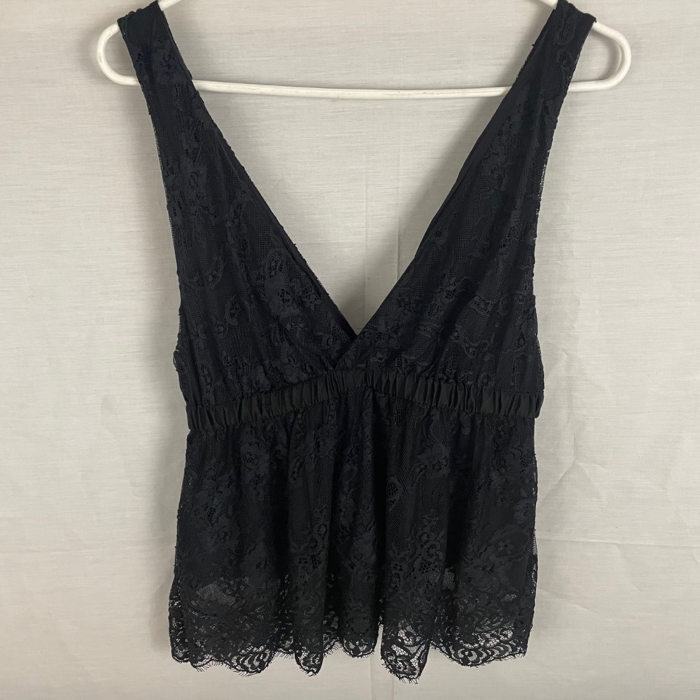 Free People lace v-neck loose fit black blouse women’s Size Small - Picture 9 of 14